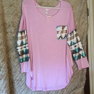 NWT PRETTY IN PINK OWL BOUTIQUE SHINY SEQUIN TOP